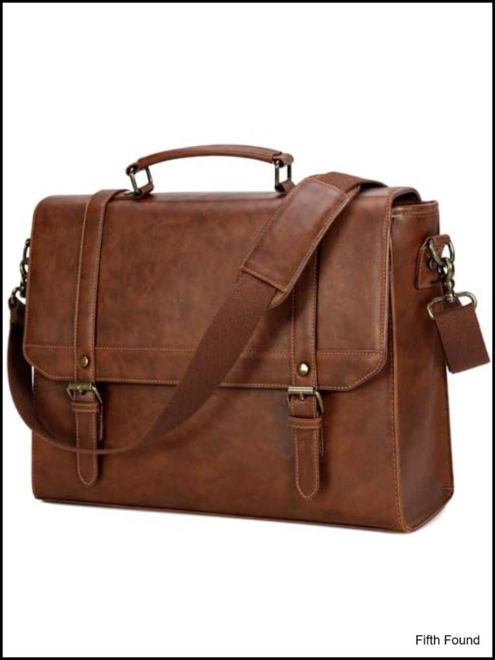 Vintage PU Leather Messenger Bag for 15.6" Laptop, Adjustable Strap